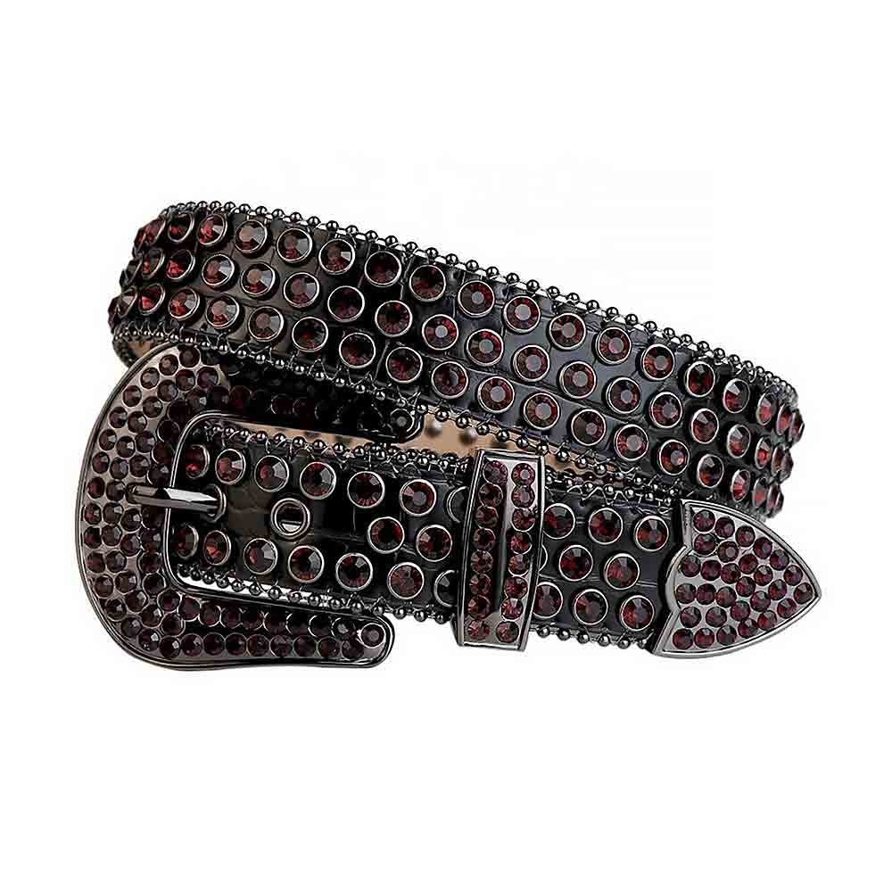 Unisex Black Leather Belt with Brown Real Rhinestones & Classic Black Buckle Add a touch of luxury and sparkle to your outfit with the Unisex Black Leather Belt from Real Rhinestone. Featuring a sleek black leather strap, this stylish belt is adorned with Brown diamond rhinestones, creating a bold and glamorous look. The Black buckle, decorated with Brown  crystal rhinestones, enhances the design with extra shine and sophistication. Designed for versatility and comfort, this belt is perfect for both casual and dressy occasions. Whether you're looking to complete a hip-hop-inspired outfit, make a statement at an event, or simply add some extra bling to your wardrobe, this belt is the perfect accessory. Its adjustable fit ensures all-day comfort, while the high-quality materials guarantee durability and long-lasting wear. Elevate your style effortlessly with the Unisex Black Leather Belt. Whether you're hitting the stage, going out with friends, or just upgrading your everyday look, this belt is a must-have. Order now from Real Rhinestone and bring some diamond-studded brilliance to your collection. Material: Premium Leather Rhinestone: Luxury Hand-Set High-Gloss Crystal Diamond Embellishments Buckle Type: Classic Horseshoe Zinc Buckle Set Featuring Engraved Design & Sparkling Rhinestones Width: 4cm (1.5 Inch) Style: Streetwear, Cowboy, Western, Partywear, Festivals & Performances, Fashion, Hip Hop, Bling, Diamond Belt Measurement: Please note that measurements may vary by 1-2 cm. Our belts are measured from the fold where the buckle is attached to the middle hole. For the best fit, we recommend measuring a belt you already own from the fold to the hole you use most frequently. Ideally, the belt should be worn on the third hole for optimal fit and comfort.