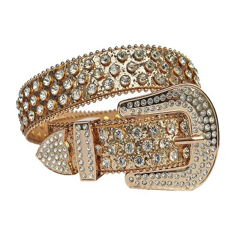 Unisex Gold Leather Belt Adorned with Sparkling Silver Rhinestones and Polished Gold Horseshoe Buckle Add a touch of luxury and sparkle to your outfit with the Unisex Gold Leather Belt from Real Rhinestone. Featuring a sleek gold leather strap, this stylish belt is adorned with silver Color diamond rhinestones, creating a bold and glamorous look. The polished gold buckle, decorated with designs, enhances the design with extra shine and sophistication. Designed for versatility and comfort, this belt is perfect for both casual and dressy occasions. Whether you are looking to complete a hip-hop-inspired outfit, make a statement at an event, or simply add some extra bling to your wardrobe, this belt is the perfect accessory. Its adjustable fit ensures all-day comfort, while the high-quality materials guarantee durability and long-lasting wear. Elevate your style effortlessly with the Unisex Gold Leather Belt. Whether you are hitting the stage, going out with friends, or just upgrading your everyday look, this belt is a must-have. Order now from Real Rhinestone and bring some diamond-studded brilliance to your collection. Material: Premium Leather Rhinestone: Luxury Hand-Set High-Gloss Crystal Diamond Embellishments Buckle Type: Classic horseshoe Zinc Buckle Set Featuring Engraved Design & Sparkling Rhinestones Width: 4cm (1.5 Inch) Style: Streetwear, Cowboy, Western, Partywear, Festivals & Performances, Fashion, Hip Hop, Bling, Diamond Belt Measurement: Please note that measurements may vary by 1-2 cm. Our belts are measured from the fold where the buckle is attached to the middle hole. For the best fit, we recommend measuring a belt you already own from the fold to the hole you use most frequently. Ideally, the belt should be worn on the third hole for optimal fit and comfort.