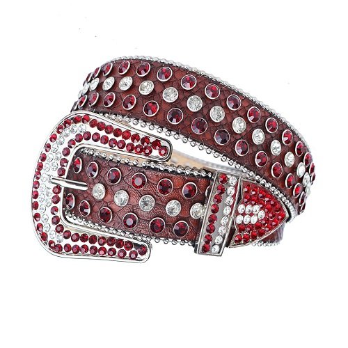 Unisex Vibrant Red Belt Adorned with Red and White Rhinestones, Featuring a Silver Horseshoe Buckle Embellished with Matching Stones Add a touch of luxury and sparkle to your outfit with the Unisex Red Leather Belt from Real Rhinestone. Featuring a sleek red leather strap, this stylish belt is adorned with red Color diamond rhinestones, creating a bold and glamorous look. The Silver buckle, decorated with blue and black crystal rhinestones, enhances the design with extra shine and sophistication. Designed for versatility and comfort, this belt is perfect for both casual and dressy occasions. Whether you are looking to complete a hip-hop-inspired outfit, make a statement at an event, or simply add some extra bling to your wardrobe, this belt is the perfect accessory. Its adjustable fit ensures all-day comfort, while the high-quality materials guarantee durability and long-lasting wear. Elevate your style effortlessly with the Unisex Red Leather Belt. Whether you are hitting the stage, going out with friends, or just upgrading your everyday look, this belt is a must-have. Order now from Real Rhinestone and bring some diamond-studded brilliance to your collection. Material: Premium Leather Rhinestone: Luxury Hand-Set High-Gloss Crystal Diamond Embellishments Buckle Type: Classic horseshoe Zinc Buckle Set Featuring Engraved Design & Sparkling Rhinestones Width: 4cm (1.5 Inch) Style: Streetwear, Cowboy, Western, Partywear, Festivals & Performances, Fashion, Hip Hop, Bling, Diamond Belt Measurement: Please note that measurements may vary by 1-2 cm. Our belts are measured from the fold where the buckle is attached to the middle hole. For the best fit, we recommend measuring a belt you already own from the fold to the hole you use most frequently. Ideally, the belt should be worn on the third hole for optimal fit and comfort.